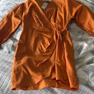 Express Burnt Orange Midi Wrap Dress